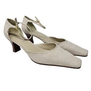 Vintage Y2K 10 DressBarn Tan Flax Square Toe Mary Jane Ankle Strap Minimalist